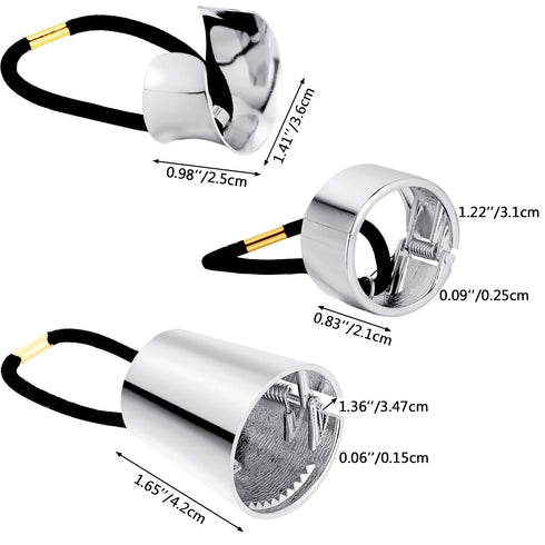 Yaomiao 3 Pieces Metal Circle Hair Cuff - Elastic Hair Band Ties for Women Girls, 3 Styles, Silver