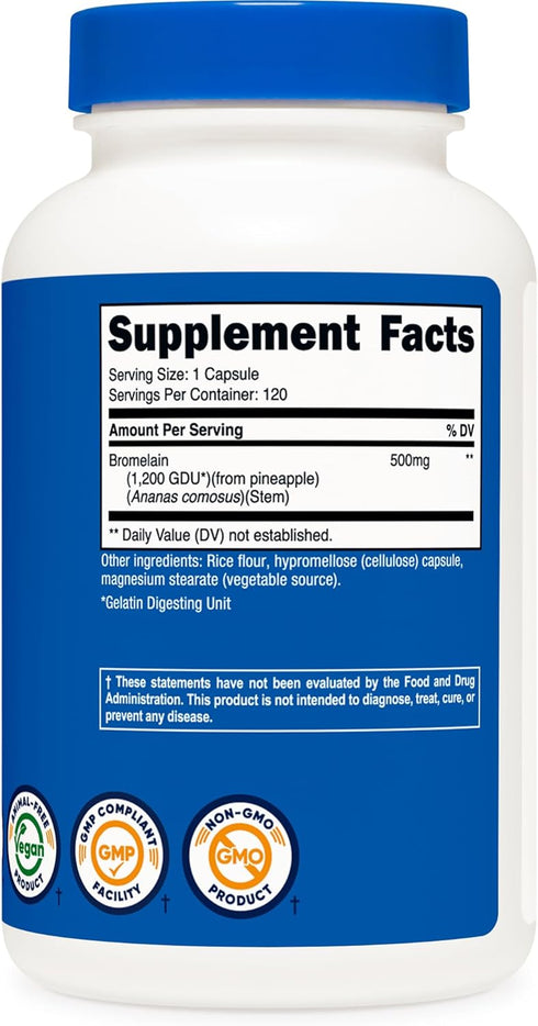 Nutricost Bromelain, 500mg, 120 Vegetarian Capsules, Non-GMO, Gluten Free