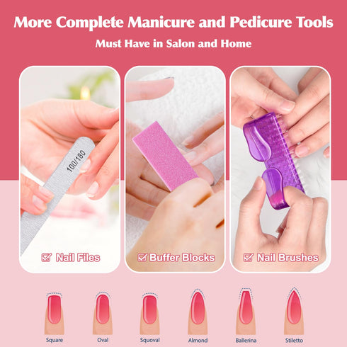 MORGLES Nail Files and Buffers Kit, 6 Pcs 100/180 Grit Files, Rectangular Buffer Blocks and 2 Brushes
