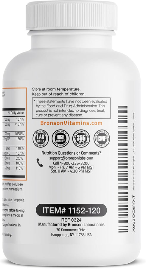Immune 120 Bronson Vitamin B Complex with Vitamin C - Health, Energy Support & Nervous System Support - Non-GMO