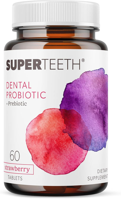 SuperTeeth Chewable Dental Probiotic for Kids & Adults, 60 Strawberry Flavored Tablets, Supports Oral Health