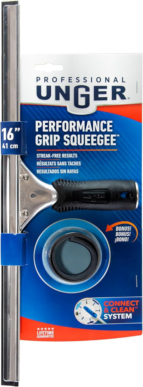 16" Performance Window & Glass Cleaning Squeegee with Replacement Rubber, Heavy Duty Streak-Free Cleaning Supplies