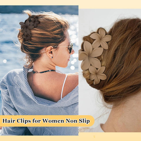 Ondder 4 Pcs Flower Hair Clips for Women, 4.5 Inch Large Matte Claw Clips for Thick Hair
