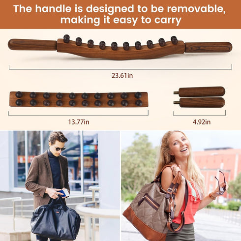 KEAJVXT 20 Guasha Wood Massage Stick Tools Wooden Therapy Scraping Lymphatic Drainage Massager, Double Row Beads Point
