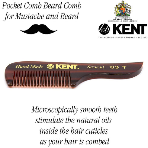 Kent 83T Small Gentleman's Beard and Mustache Pocket Comb - Fine Toothed Travel Size for Grooming