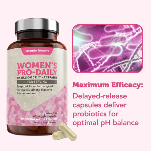 Vitamin Bounty Women's Pro-Daily Probiotic, 10 Billion CFUs, Vaginal & Digestive Health, 2 Pack of 60 Capsules