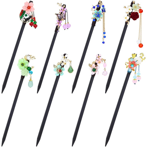 inSowni 8 Pieces Retro Asian Chinese Traditional Hanfu Hair Sticks Pins with Bead Pendants for Women Girls