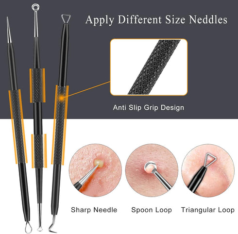 Pimple Popper Tool Kit - 6 Pcs Blackhead Remover Comedone Extractor Tool Kit with Metal Case for Quick Removal of