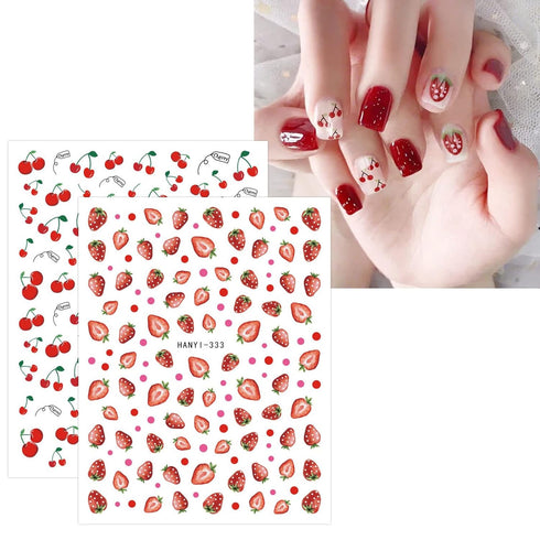JMEOWIO 12 Sheets Fruit Nail Art Stickers Decals Self-Adhesive Strawberry Watermelon Lemon Nail Supplies