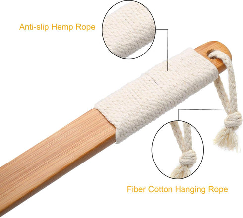 Leotruny 100% Natural Exfoliating Loofah with Long Wooden Handle Shower Back Brush (Off-White, 1 Pack)