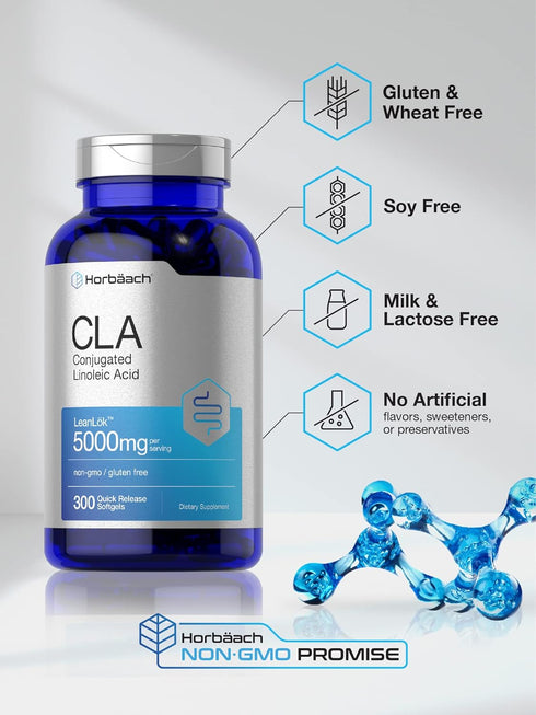 Horbaach CLA Supplement | 300 Softgel Pills | Maximum Potency | Conjugated Linoleic Acid from Safflower Oil | Non-GMO,