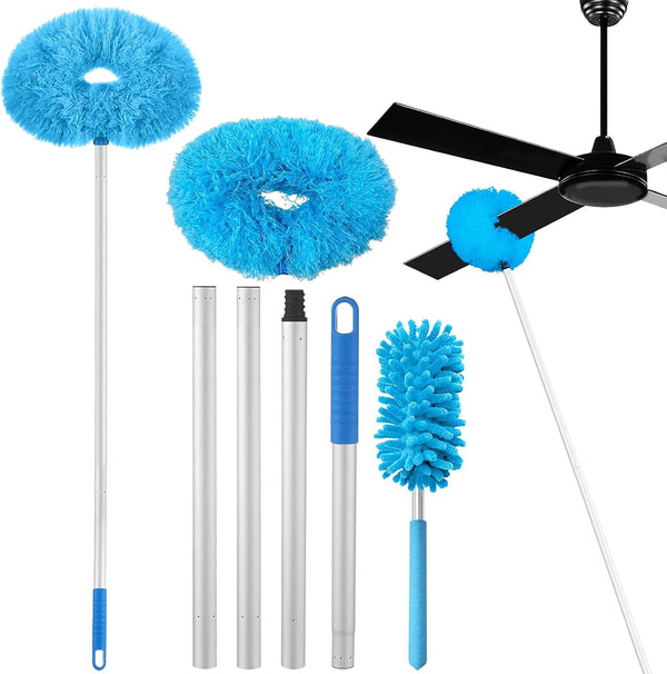 Ceiling Fan Duster with Extension Pole, Microfiber Cleaner for High Ceiling, Furniture, Blinds (1, Blue)