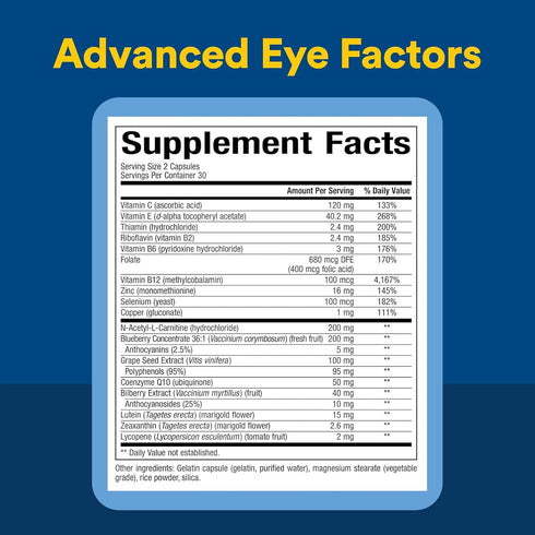 Natural Factors Advanced Eye Factors, Antioxidant Support for Healthy Vision, 60 Capsules