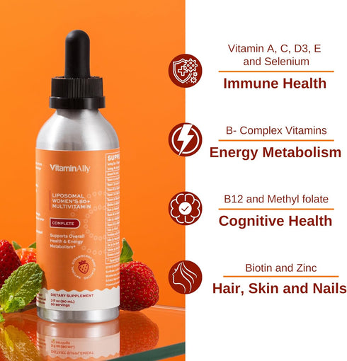 Liposomal Women's 50+ Liquid Multivitamin Drops, Non-GMO, 30 Day Supply in Natural Strawberry Flavor