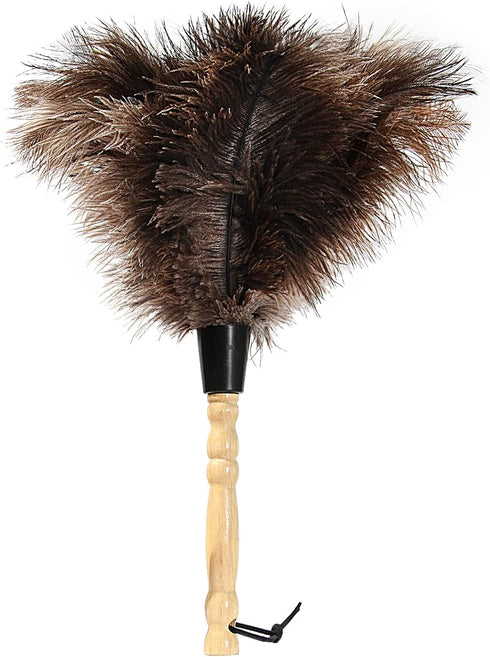 Ostrich Feather Duster 14 inch, Fluffy Natural Genuine Ostrich Feathers with Wooden Handle for Cleaning