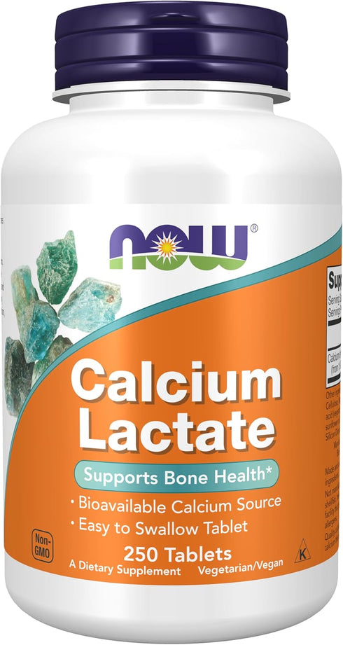 NOW Supplements Calcium Lactate - 250 Tablets Supports Bone Health, Easy to Swallow