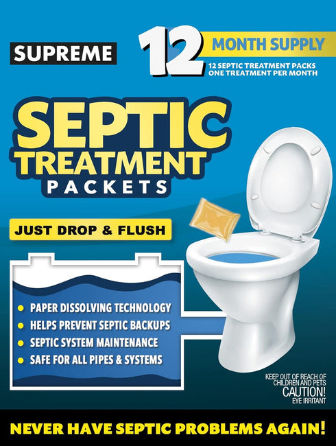 Septic Tank Treatment Packets - 12 Month Supply of Dissolvable Packets for Monthly Use
