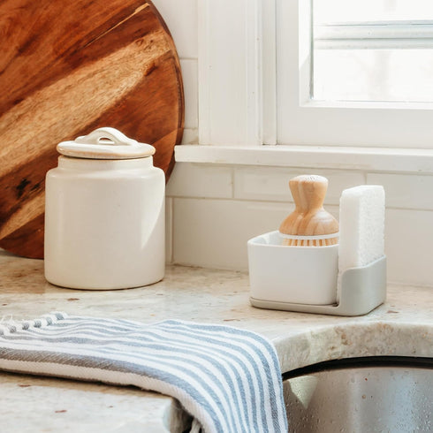 Set Counter Full Circle Bubble Up Combo Family Safe, Formaldehyde-Free Gray Ceramic Soap Dish with Plant-Based Sponge