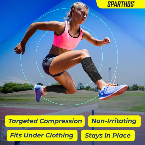 Sparthos Calf Compression Sleeve (Pair) for Men and Women, Shin Splint Pain Relief, Sports Support (Black-M)