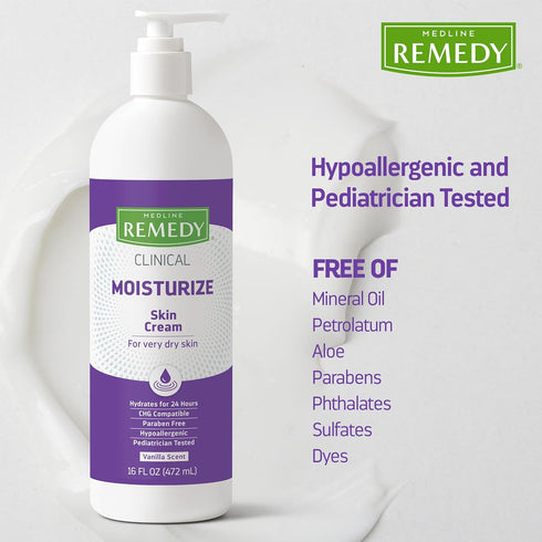Medline Remedy Clinical Skin Cream, Vanilla Scent (16 fl oz), 2 Count, Moisturizing for All Ages
