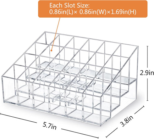 Lipstick Organizer, Small Clear Plastic Compact Holder with 24 Slots for Lip Gloss, Chapstick