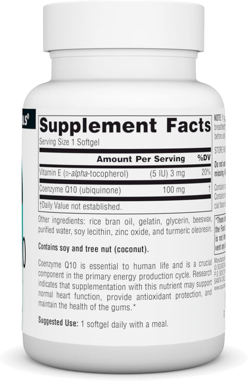 Source Naturals Coenzyme Q10 Antioxidant Support 100 mg for Heart, Brain, Immunity, & Liver Support - 90 Softgels