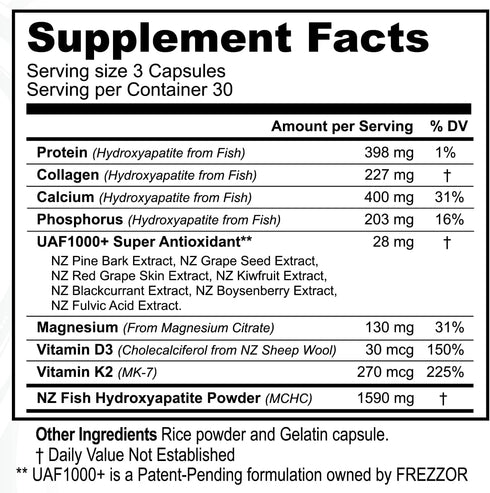 FREZZOR Calcium Plus with UAF1000+, New Zealand Natural Raw Calcium Supplement for Bones, 90 Capsules