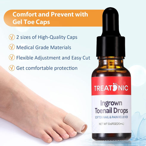 Ingrown Toenail Treatment Kit, Pain Reliever and Softener for Easy Trimming with Silicone Gel Toe Caps