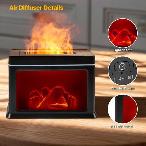 Laviniar 150ml 7 Essential Oil Diffuser, Fireplace Fire Flame Aromatherapy Diffuser, Ultrasonic Cool Mist Humidifier