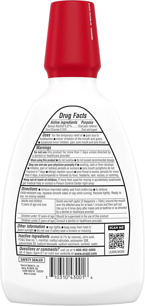 Orajel Toothache Rinse, Analgesic Astringent, Soothing Mint, 16 fl oz