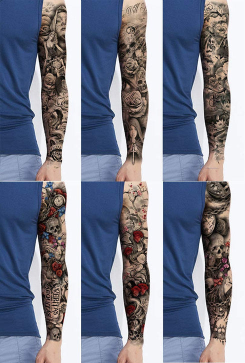 Pinone Full Arm Temporary Tattoo for Men and Women, 12 Sheets L19“xW7”