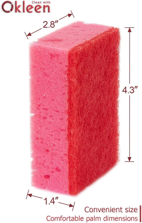 Pink Multi Use Scrub Sponges, Made in Europe, 9 Pack, Odorless Heavy Duty & Non Scratch Fiber for Kitchen & Bathroom