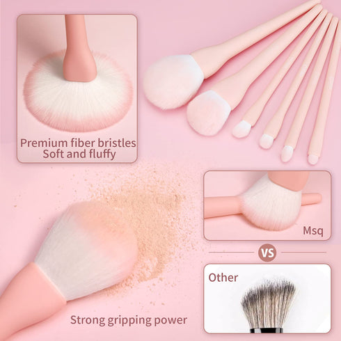 MSQ 8Pcs Makeup Brush Set, Foundation, Blending, Eyeshadow Brushes with Bag (Pink)