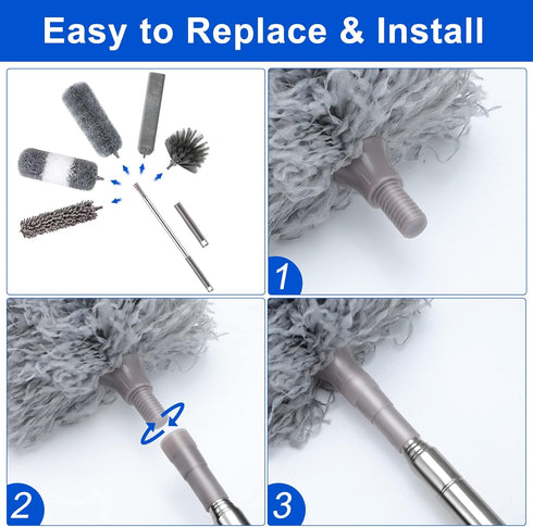 Microfiber Duster Kit (11PCS) with Washable Dusters and Extension Pole (30 to 100 in)