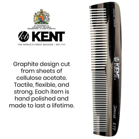 Kent R7TG Graphite Double Tooth Hair Pocket Comb, Small Fine/Wide Tooth Comb for Men, Women, and Kids