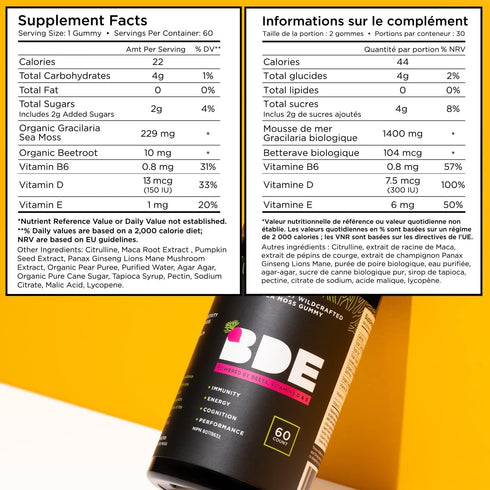 BDE Wildcrafted Sea Moss Gummy with Maca Root, Beets, Lions Mane Mushroom, 60 Count