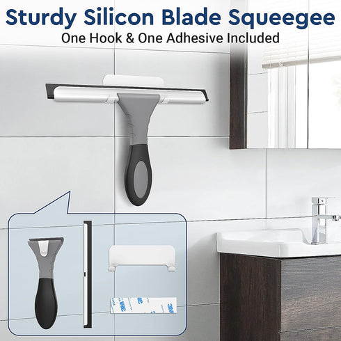 Detachable Silicon Shower Squeegee for Glass, Door, Mirror, Windows & Tile Walls, Portable Clean Tools with Hook &