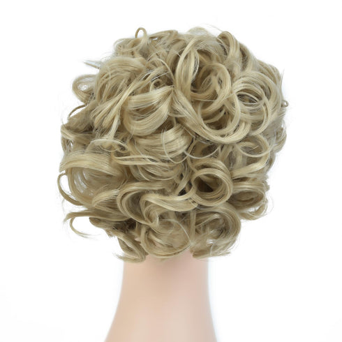 Rose Bud Curly Bun Hairpiece Extensions, Light Ash Blonde Messy Updo Scrunchie with Combs for Women