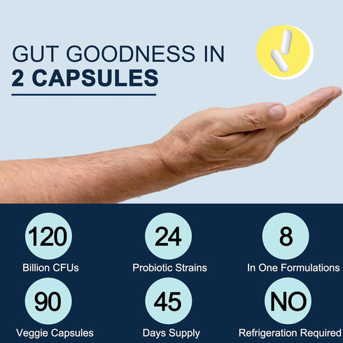 Probiotics for Men, 120 Billion CFUs, 90 Capsules with Digestive Enzymes & Prebiotics for Gut & Prostate Health