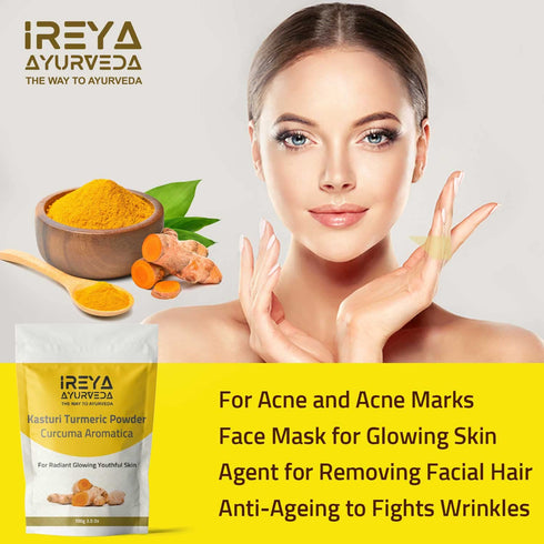 Kasthuri Manjal Powder for Skin and Face Care, 3.5 oz, Wild Turmeric Powder for Glowing Skin and Acne Treatment