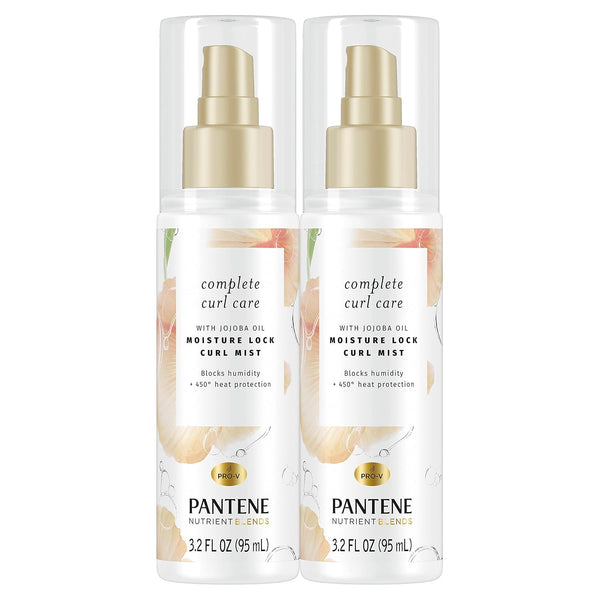 Pantene Heat Protectant Spray - Jojoba Oil Curl Mist for Curly Hair, Nutrient Blends, Sulfate Free, 3.2 fl oz Twin Pack