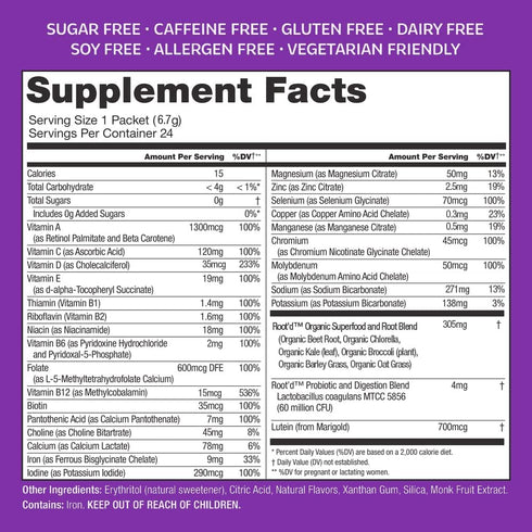 Root'd Prenatal Multivitamin Powder, 25 Vitamins & Minerals, 7 Superfoods & Probiotics, Sugar-Free, 24 Packets