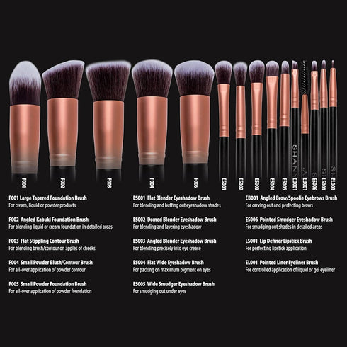 SHANY Makeup Brushes - Rose All Day 14-Piece Brush Set for Foundation, Powder, Concealers, Eye Shadows