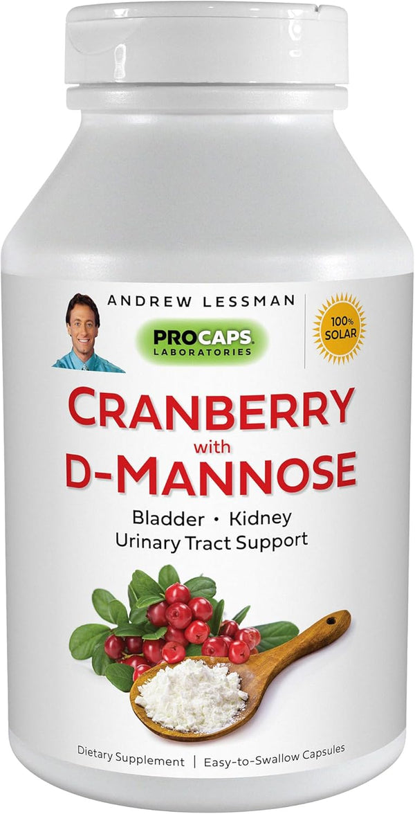 ANDREW LESSMAN Cranberry with D-Mannose – 60 Capsules – Supports Bladder, Kidney, Urinary Tract Health, Easy to Swallow