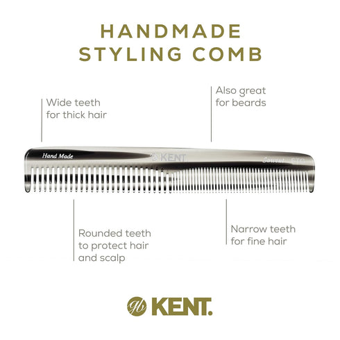Kent 6T G Fine and Wide Tooth Hair Comb - Handmade Styling Comb for Hair Care, Barber & Beard Comb for Men, Women & Kids