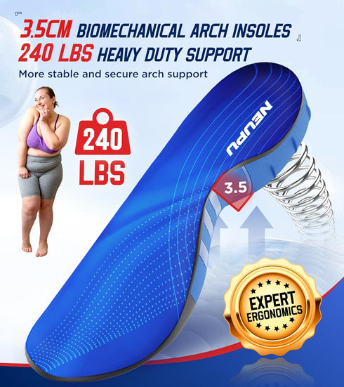 240+lbs Plantar Fasciitis Insoles for Men Women, Comfort Heavy Duty High Arch Support for Pain Relief, Work Boot Shoe