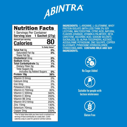 ABINTRA Specialized Wound Healing Nutritional Supplement, 6 Packets, 27g Each, Orange Flavor, Includes L-Arginine &