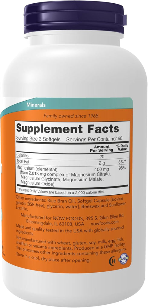NOW Supplements, Magnesium Citrate, With Glycinate & Malate, Nervous System Support*, 180 Softgels