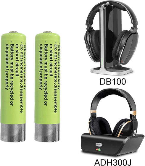 2-Pack Rechargeable Batteries for ADH300J/DB100 Wireless Headphones (750mAh) (AAA)