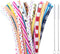 50 Pack Bent Reusable Straws, BPA-Free, 9" Colorful Hard Plastic Stripe Drinking Straw with Cleaning Brush